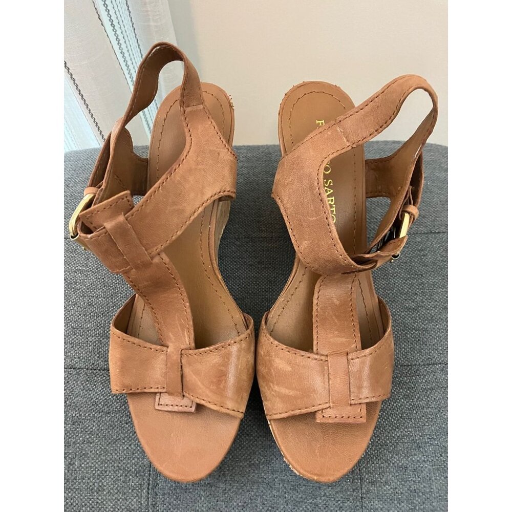 Franco Sarto Leather Strap Wedge Sandals Size 9.5